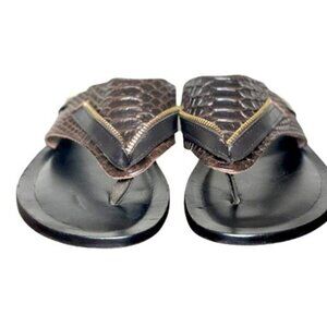 Zipper Brown Mens Italian Leather Sandals Shoes